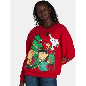 NEW NWT Red Sz XXS CHARLIE BROWN SNOOPY LUCY Christmas LIGHT UP Roomy Sweatshirt